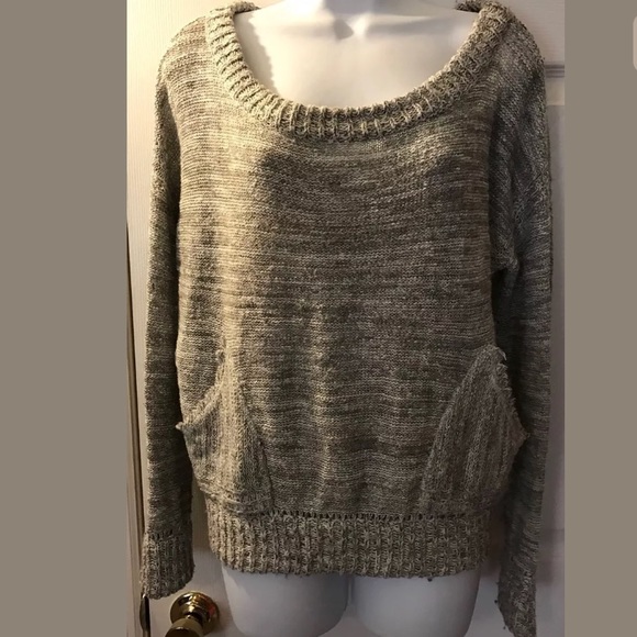 FREE PEOPLE Gray In My Pocket Knit Sweater Marled W/Pockets Pullover Wool Blend - Picture 2 of 9